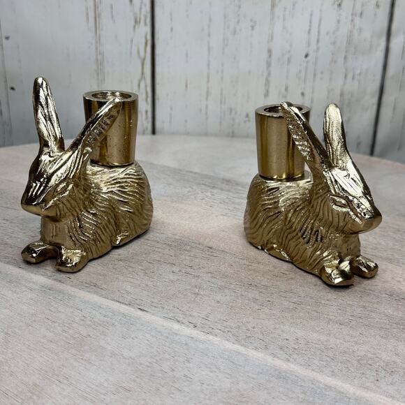 Cupcakes and Cashmere Gold Rabbit Bunny Taper Candle Holder Spring Easter Viral - Picture 14 of 16